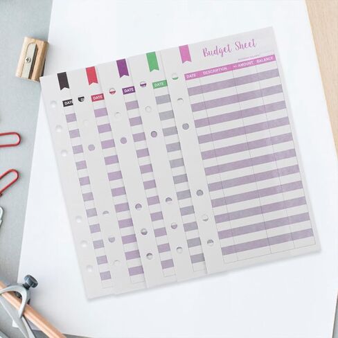 KALLORY Budget Planner Inserts A6 6-Hole Expense Tracking Sheets 60 Mixed Color Daily Budget Paper Refill for Cash Binder Home Office Supplies Random Color in Kuwait