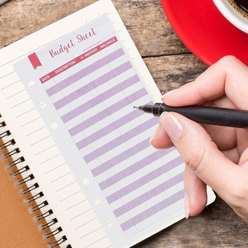 KALLORY Budget Planner Inserts A6 6-Hole Expense Tracking Sheets 60 Mixed Color Daily Budget Paper Refill for Cash Binder Home Office Supplies Random Color in Kuwait