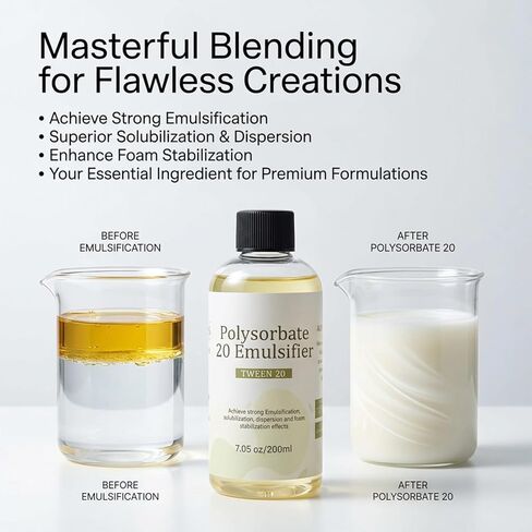 7.05 oz Polysorbate 20 Emulsifier (Tween 20) Premium Liquid, Skin-Gentle, High-Efficiency Emulsifying Agent for DIY Cosmetics, Handmade Soap, Non-Irritating & Easy to Mix in Kuwait