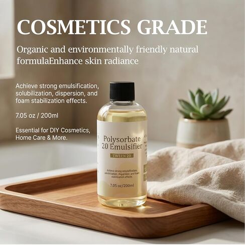 7.05 oz Polysorbate 20 Emulsifier (Tween 20) Premium Liquid, Skin-Gentle, High-Efficiency Emulsifying Agent for DIY Cosmetics, Handmade Soap, Non-Irritating & Easy to Mix in Kuwait