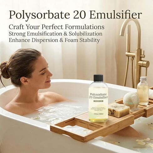 7.05 oz Polysorbate 20 Emulsifier (Tween 20) Premium Liquid, Skin-Gentle, High-Efficiency Emulsifying Agent for DIY Cosmetics, Handmade Soap, Non-Irritating & Easy to Mix in Kuwait