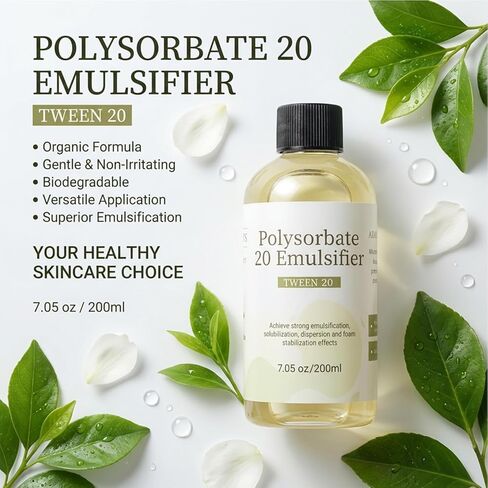 7.05 oz Polysorbate 20 Emulsifier (Tween 20) Premium Liquid, Skin-Gentle, High-Efficiency Emulsifying Agent for DIY Cosmetics, Handmade Soap, Non-Irritating & Easy to Mix in Kuwait