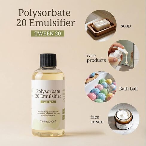 7.05 oz Polysorbate 20 Emulsifier (Tween 20) Premium Liquid, Skin-Gentle, High-Efficiency Emulsifying Agent for DIY Cosmetics, Handmade Soap, Non-Irritating & Easy to Mix in Kuwait