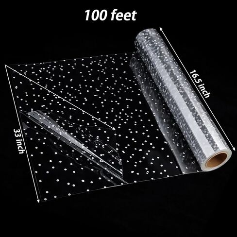 yarlung 2 Pack 33 Inch x 100 Feet Clear Cellophane Wrap Roll with White Dot, Folded Thick Transparent Gift Wrapping Paper for Gift Baskets, Candy Treats, Flower Bouquets, Arts Crafts in Kuwait