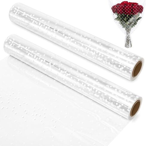 yarlung 2 Pack 33 Inch x 100 Feet Clear Cellophane Wrap Roll with White Dot, Folded Thick Transparent Gift Wrapping Paper for Gift Baskets, Candy Treats, Flower Bouquets, Arts Crafts in Kuwait