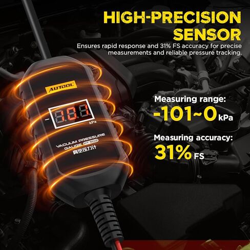 AUTOOL PT502 Digital Vacuum Pressure Gauge, Automotive Vacuum Leak Tester with Temperature Compensation, 101kPa High Accuracy Engine Intake Exhaust EGR Diagnostic Tool, 12V Car Powered in Kuwait
