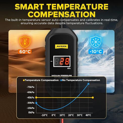 AUTOOL PT502 Digital Vacuum Pressure Gauge, Automotive Vacuum Leak Tester with Temperature Compensation, 101kPa High Accuracy Engine Intake Exhaust EGR Diagnostic Tool, 12V Car Powered in Kuwait