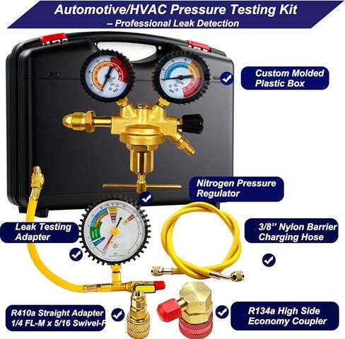 53010 مجموعة اختبار ضغط السيارات/HVAC، أدوات اختبار ضغط النيتروجين، تتضمن 53001 منظم ضغط النيتروجين، محول اختبار التسرب 53042، خرطوم الشحن، محول R134a، محول R410A in Kuwait