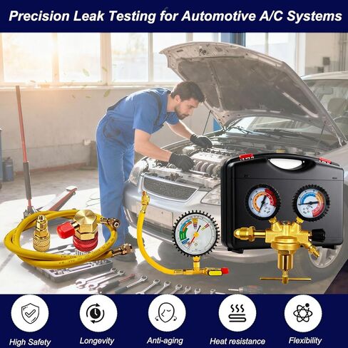 53010 مجموعة اختبار ضغط السيارات/HVAC، أدوات اختبار ضغط النيتروجين، تتضمن 53001 منظم ضغط النيتروجين، محول اختبار التسرب 53042، خرطوم الشحن، محول R134a، محول R410A in Kuwait