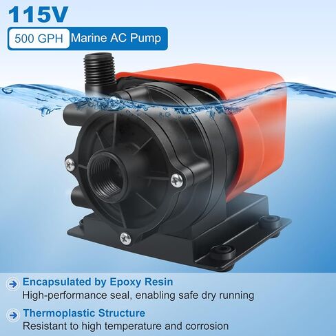 Marine AC Water Pump 500GPH, 115V Marine AC Pump, Marine Air Conditioner Pump for Boats, Marine Air Conditioning/Seawater Circulation AC Pump, 500 GPH 115V Submersible in Saudi Arabia