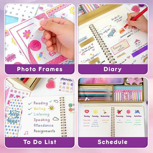 GUYUCOM مجموعة سجل القصاصات اليومية لوازم 200+ الملحقات DIY دفتر مذكرات الفنون والحرف للفتيات في سن المراهقة الذين تتراوح أعمارهم بين 8-12 مع ملصقات Kawaii لطيف اشي الشريط عيد ميلاد الأطفال هدايا عيد الحب in Kuwait