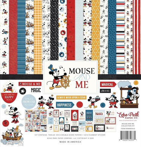 مجموعة أدوات سجل القصاصات من Echo Park Paper Mouse and Me مع اثني عشر ورقة مزدوجة الجوانب مقاس 12 × 12 بوصة وورقة ملصقات العناصر in Kuwait