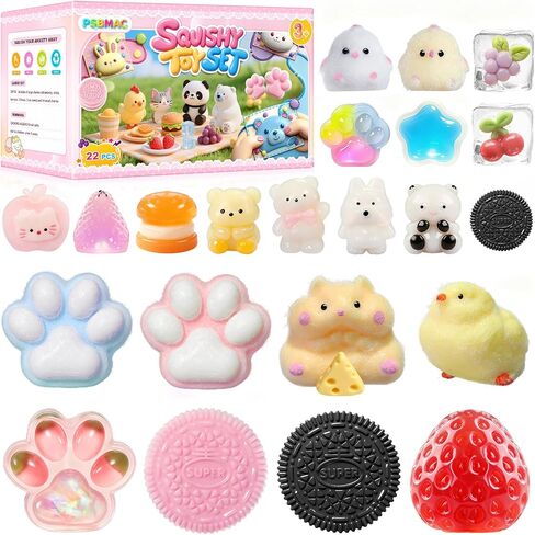 22PCS Squishy Toys, Adorable Squeeze Toys Set, Fidget Toys Kit for Kids & Adults, Squishies Ideal for Anxiety Stress Relief, Party Favors Classroom Birthday Gifts for Boys & Girls in Kuwait