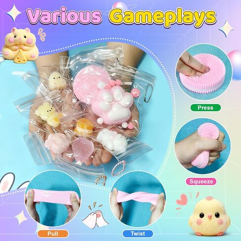 22PCS Squishy Toys, Adorable Squeeze Toys Set, Fidget Toys Kit for Kids & Adults, Squishies Ideal for Anxiety Stress Relief, Party Favors Classroom Birthday Gifts for Boys & Girls in Kuwait