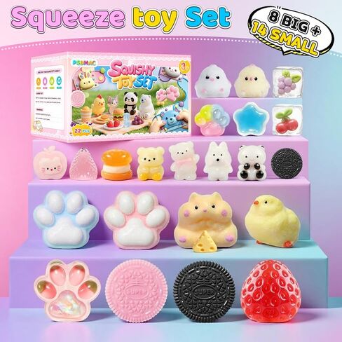 22PCS Squishy Toys, Adorable Squeeze Toys Set, Fidget Toys Kit for Kids & Adults, Squishies Ideal for Anxiety Stress Relief, Party Favors Classroom Birthday Gifts for Boys & Girls in Kuwait