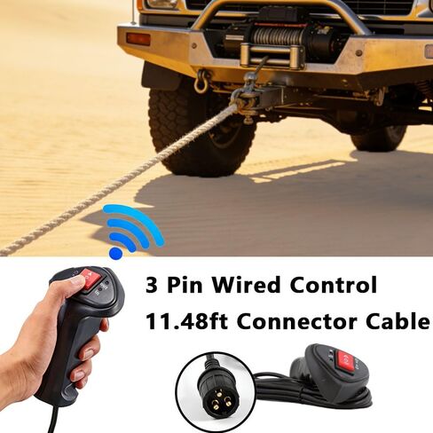 Hand Held Plug-in Wire Electric Winch Remote Controller with 11.48ft Connector Cable 3 Pin, Easy-Install Plug and Play for ATV, Car Off-Road Vehicle, Black in Kuwait