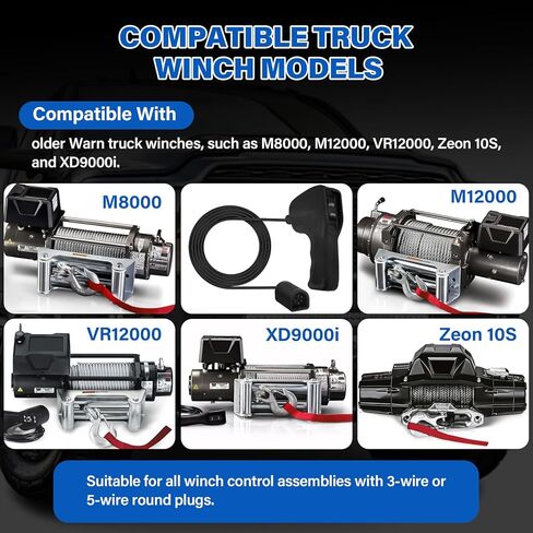 83665 Winch Remote Controller for Warn M8000 M10000 M12000 VR12000 Zeon 10S & XD9000i Winches, Winch Remote Control Hand held 5 Pin D Plug, Winch Hand Remote with Ergonomic Grip & 12Ft D-Shape Cable in Kuwait