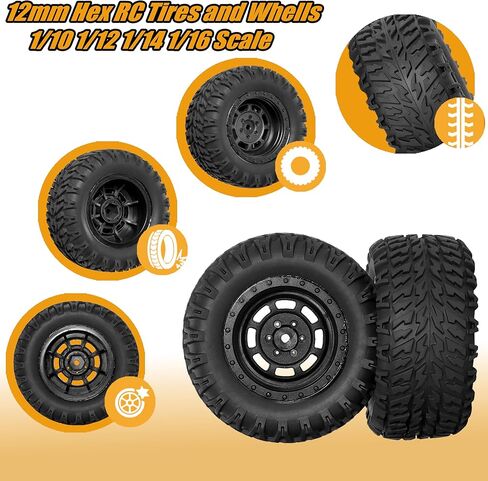 عجلات وإطارات RC Station 12 مم سداسية RC لإطارات وعجلات 1/14 Hyper Go H14BM لـ 1/10 مقياس Traxxas RC لشاحنة دورة قصيرة Riaario Amoril Mini RC إطارات عجلات 4 قطع مُلصقة مسبقًا in Kuwait