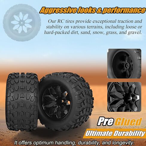 عجلات وإطارات RC Station 12 مم سداسية RC بمقياس 1/10 2.8 إطارات وعجلات شاحنة RC لـ Traxxas Rustler Stampede Hoss E-Revo 2wd 4x4 vxl إطارات وعجلات Redcat Riaario Amoril إطارات عجلات مُلصقة مسبقًا 4 قطع in Kuwait