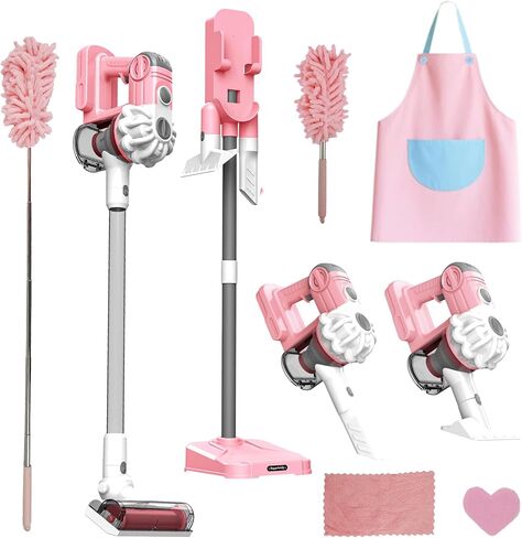 SMILESSKIDDO Kids Vacuum That Really Works - 3-in-1 Vacuum Toy with Real Suction, Toddler Cleaning Toy Set with Cleaning Cloth, Apron, Duster & Colorful Beads, Housekeeping Toy for Kids in Kuwait