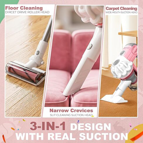 SMILESSKIDDO Kids Vacuum That Really Works - 3-in-1 Vacuum Toy with Real Suction, Toddler Cleaning Toy Set with Cleaning Cloth, Apron, Duster & Colorful Beads, Housekeeping Toy for Kids in Kuwait