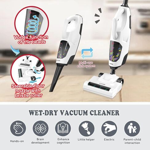 Kids Real Vacuum Cleaner Toys 2 in 1 Function of Blowing and Sweeping Cordless Interactive Vacuum with Real Suction Birthday for Boys Girls Ages 3-5 4-8 in Kuwait