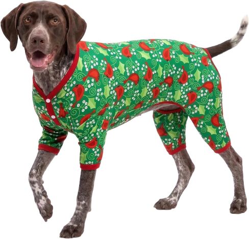 LovinPet Dog Pajamas Apparel for Giant Dogs - Dog Pullover, Very Merry Cardinal & Green Prints, Post Surgery Shirt, UV Protection, Pet Anxiety Relief Shirt, Wound Care for Large Dog Onesie,Medium in Saudi Arabia