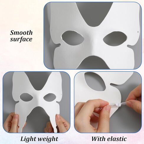 40 Pcs White Half Face Masquerade Mask, DIY Unpainted Paper Mache Craft Masks with Elastic Strap for Halloween Cosplay Mardi Gras Party (5 Styles) in Kuwait