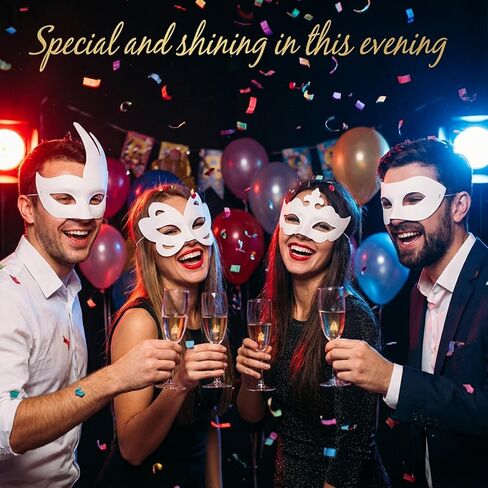 40 Pcs White Half Face Masquerade Mask, DIY Unpainted Paper Mache Craft Masks with Elastic Strap for Halloween Cosplay Mardi Gras Party (5 Styles) in Kuwait