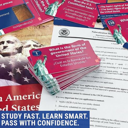 US Citizenship Flash Cards 2026, 128 USCIS Civics Test Questions and Answers, Bilingual English and Spanish Study Guide, Tarjetas de Ciudadania 2026, Preguntas para La Ciudadania 2026 in Kuwait