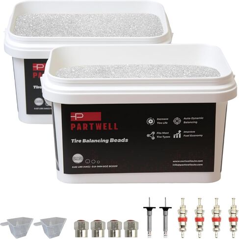 Tire Balancing Beads 282oz (8KG) Bulk Tub with Sealed Bag, 2 Scoops, 2 Tire Tread Depth Gauges, 4 Valve Cores, 4 Valve Caps - for SUV, Light/Medium/Heavy Duty Truck, Off-Road in Kuwait