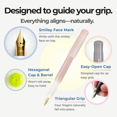 Fountain Pen Set, Kakuno Fine Fountain Pen Madoromi Color Series Pink (PFKA-1MDPF), CON-40 Screw-Type Converter, 6-Color Sticky Notes, for Beginners, Hand Lettering, Made in Japan in Saudi Arabia
