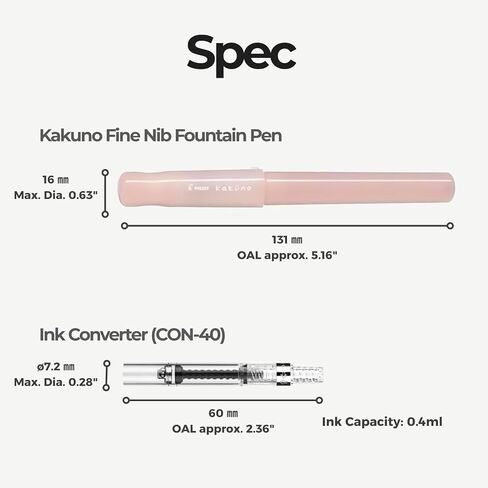 Fountain Pen Set, Kakuno Fine Fountain Pen Madoromi Color Series Pink (PFKA-1MDPF), CON-40 Screw-Type Converter, 6-Color Sticky Notes, for Beginners, Hand Lettering, Made in Japan in Saudi Arabia