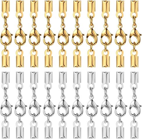 20 Pieces Fold Over Cord Ends Cord Crimp Tips, Copper Jewelry Connector Clasp Caps for Leather Cords, Ribbon, DIY Bracelets Necklace Jewelry Making, 3.5 x 9 mm/ 0.14 x 0.35 Inch (2 Colors) in Kuwait