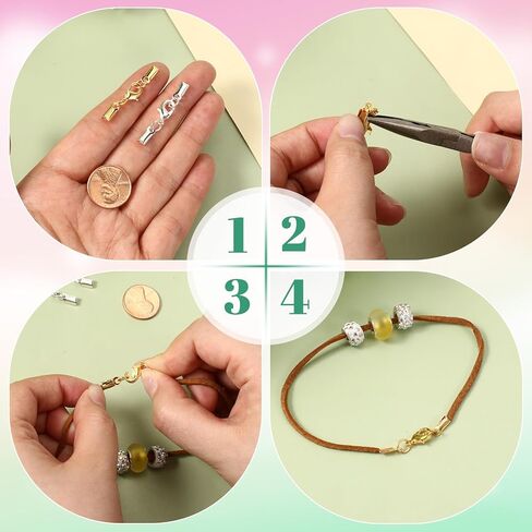 20 Pieces Fold Over Cord Ends Cord Crimp Tips, Copper Jewelry Connector Clasp Caps for Leather Cords, Ribbon, DIY Bracelets Necklace Jewelry Making, 3.5 x 9 mm/ 0.14 x 0.35 Inch (2 Colors) in Kuwait