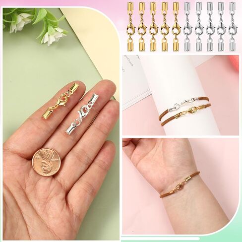 20 Pieces Fold Over Cord Ends Cord Crimp Tips, Copper Jewelry Connector Clasp Caps for Leather Cords, Ribbon, DIY Bracelets Necklace Jewelry Making, 3.5 x 9 mm/ 0.14 x 0.35 Inch (2 Colors) in Kuwait