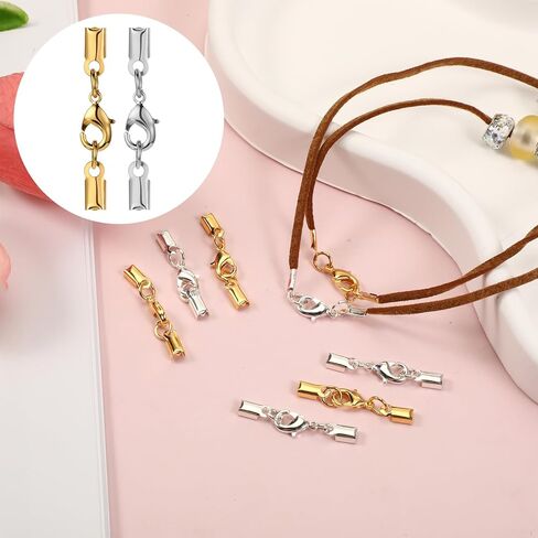 20 Pieces Fold Over Cord Ends Cord Crimp Tips, Copper Jewelry Connector Clasp Caps for Leather Cords, Ribbon, DIY Bracelets Necklace Jewelry Making, 3.5 x 9 mm/ 0.14 x 0.35 Inch (2 Colors) in Kuwait
