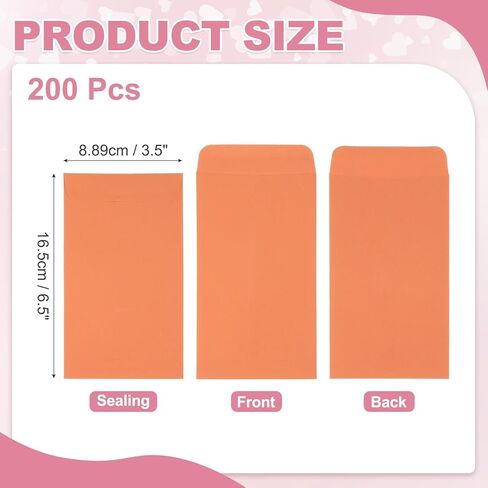 PATIKIL Money Envelope 6.5" x 3.5", 200Pcs Cash Envelopes Money Holder Bags Budgeting Saving Challenge Letter for Gift Coins Checks Tickets Jewelry Passport Card, Orange in Saudi Arabia