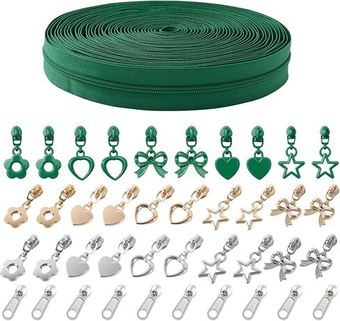 MYLbeter 10 Yards Sewing Zipper Tapes with 40 pcs Assorted Charm Pulls Bulk Nylon Coin Zippers for Bags and Purses Tailor DIY Craft Sewing Supplies (#3 White) in Kuwait