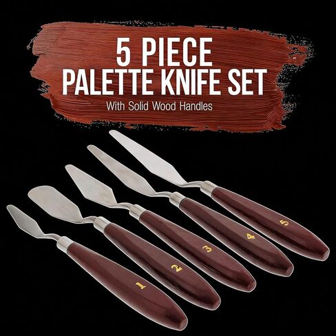 Palette Knife Set, 5 PCS Stainless Steel Painting Knives with Wood Handles for Acrylic Painting, Oil Painting, Canvas Texturing, Mixing, Blending, Impasto, Art Supplies for Artists, Beginners in Kuwait