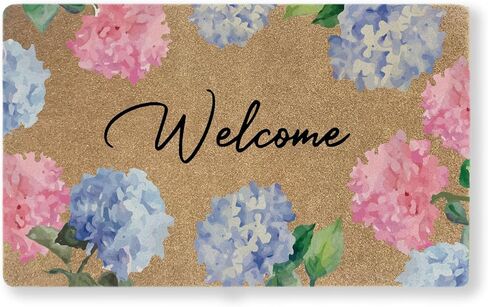 Floral Welcome Door Mat 30x17 Inch, Hydrangea Faux Coir Doormat, Non-Slip Indoor Outdoor Entryway Rug, Spring Flower Front Porch Mat, Dirt Trapping Welcome Mat for Home Patio Apartment Gift in Kuwait