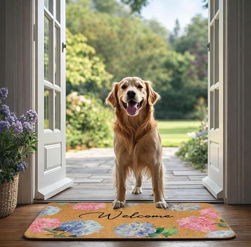 Floral Welcome Door Mat 30x17 Inch, Hydrangea Faux Coir Doormat, Non-Slip Indoor Outdoor Entryway Rug, Spring Flower Front Porch Mat, Dirt Trapping Welcome Mat for Home Patio Apartment Gift in Kuwait