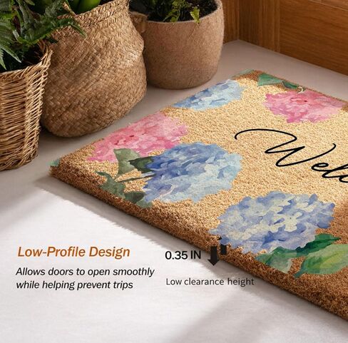 Floral Welcome Door Mat 30x17 Inch, Hydrangea Faux Coir Doormat, Non-Slip Indoor Outdoor Entryway Rug, Spring Flower Front Porch Mat, Dirt Trapping Welcome Mat for Home Patio Apartment Gift in Kuwait