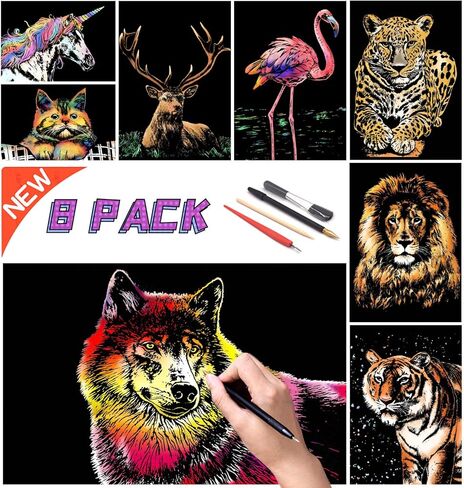 Scratch Art for Adults-City Landmarks Scratch Painting Paper Craft Kit (8 Sheets A4)|DIY Foil Engraving Art Set|Stress Relief Gift for Travel Lovers,Craft Lovers,Home Decor(America/Europe) in Kuwait