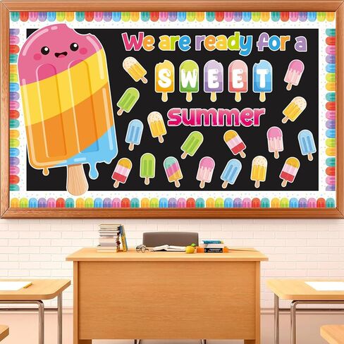 Summer Bulletin Board Decorations Set, May Summer Ice Pop Bulletin Board,Colorful Popsicle Ice Lolly Paper Cutouts, We are Ready for A Sweet Summer Classroom Wall Decor for Teacher Preschool School in Kuwait