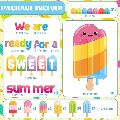 Summer Bulletin Board Decorations Set, May Summer Ice Pop Bulletin Board,Colorful Popsicle Ice Lolly Paper Cutouts, We are Ready for A Sweet Summer Classroom Wall Decor for Teacher Preschool School in Kuwait