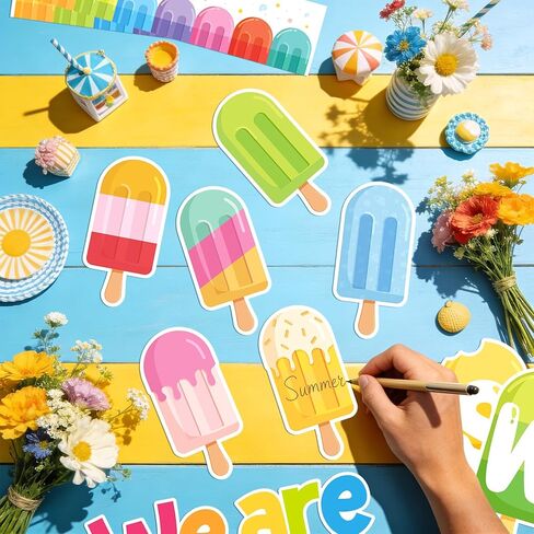 Summer Bulletin Board Decorations Set, May Summer Ice Pop Bulletin Board,Colorful Popsicle Ice Lolly Paper Cutouts, We are Ready for A Sweet Summer Classroom Wall Decor for Teacher Preschool School in Kuwait