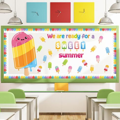 Summer Bulletin Board Decorations Set, May Summer Ice Pop Bulletin Board,Colorful Popsicle Ice Lolly Paper Cutouts, We are Ready for A Sweet Summer Classroom Wall Decor for Teacher Preschool School in Kuwait