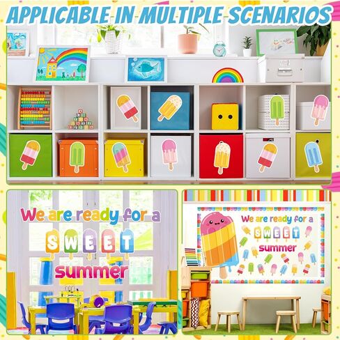Summer Bulletin Board Decorations Set, May Summer Ice Pop Bulletin Board,Colorful Popsicle Ice Lolly Paper Cutouts, We are Ready for A Sweet Summer Classroom Wall Decor for Teacher Preschool School in Kuwait