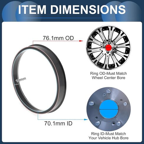 76.1mm to 70.1mm Car Wheel Hub Centric Rings Black Polycarbonate Wheels Center Shaft Shock Absorbing Hubrings 4 Pcs in Kuwait